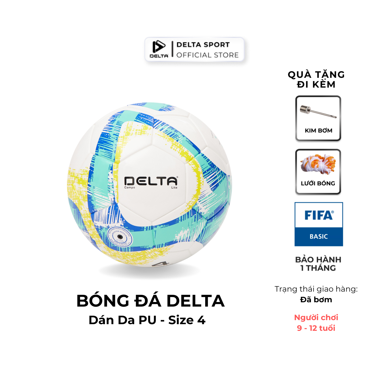 Bóng Đá DELTA 4D Size 4 Chất Liệu Da PU Chơi Trên Nhiều Loại Sân Sử Dụng Cho 9 - 12 Tuổi