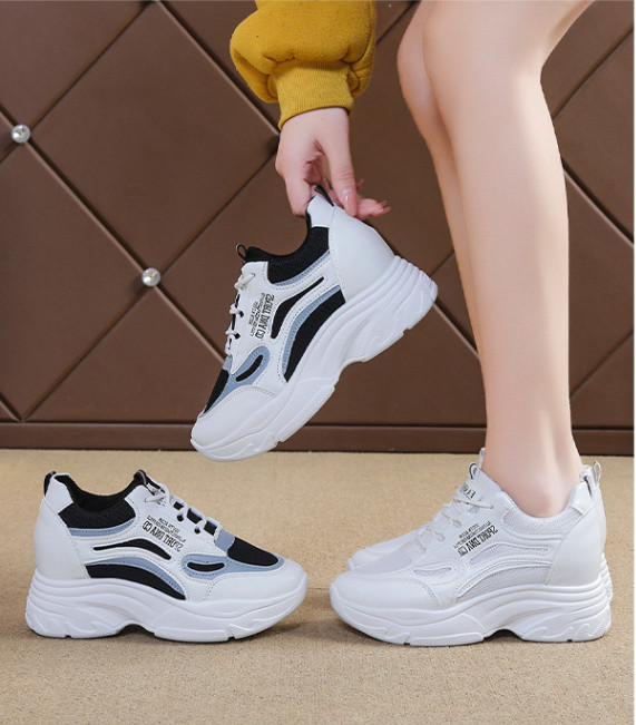 Giày thể thao nữ độn đế 7cm phối 2 màu đen trắng cực hót BH53