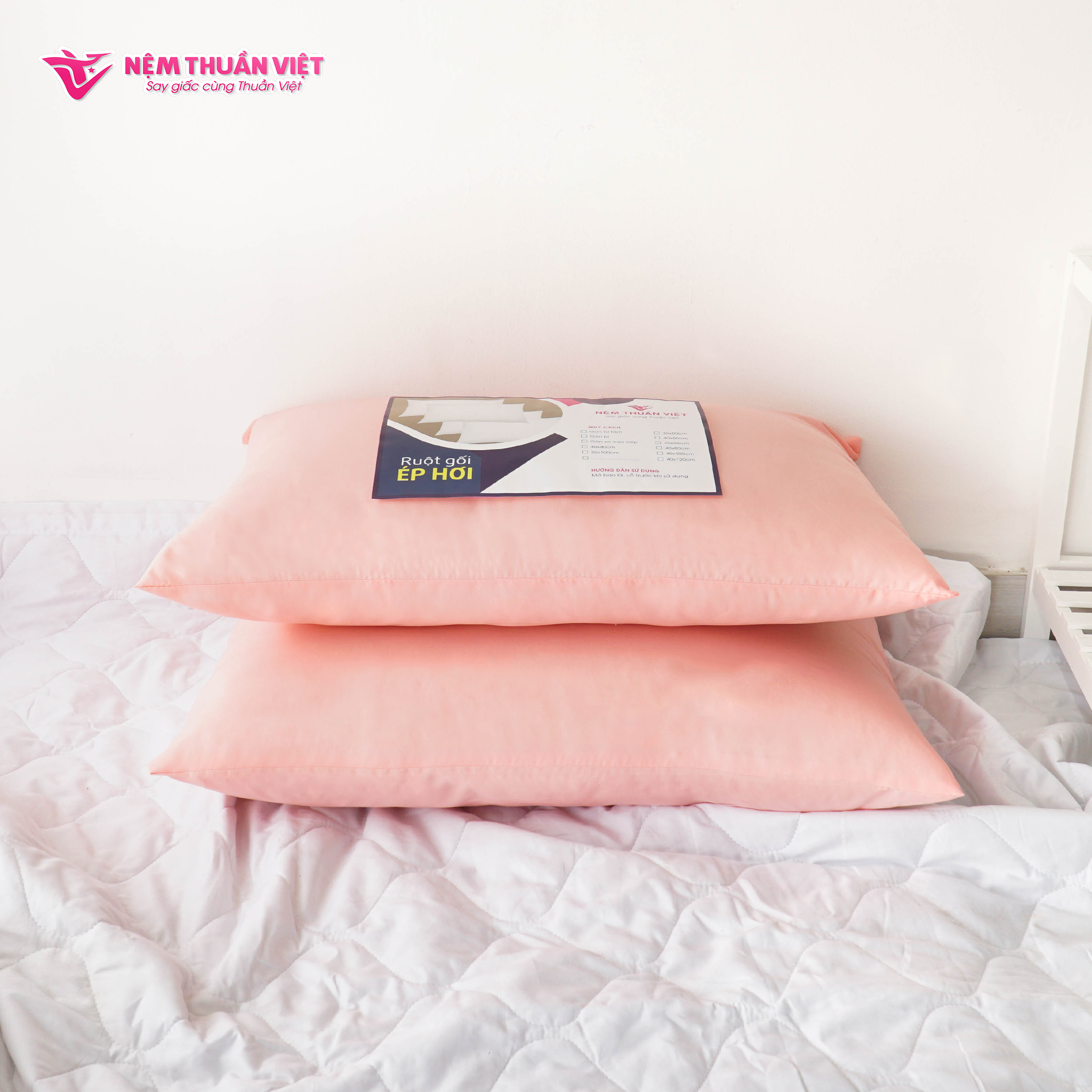 Gối nằm gòn Thuần Việt cao cấp - Sợi bông nhân tạo Polyester siêu mềm mịn - Kích Thước 50x70cm