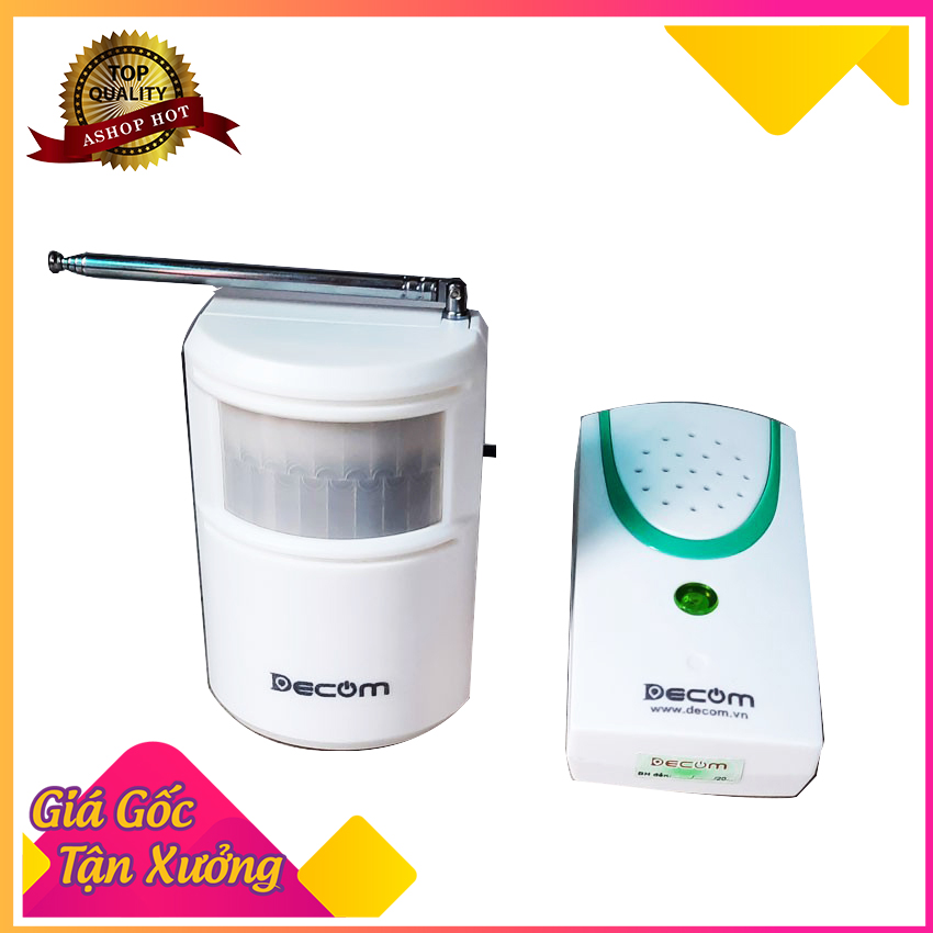Chuông báo khách, báo động chống trộm hồng ngoại không dây Decom DC 1106-2TV