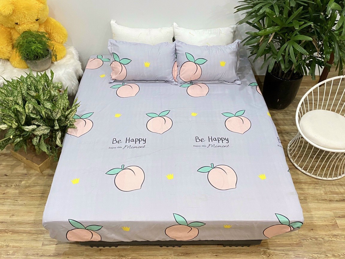 Combo ga chun và 2 vỏ gối nằm poly cotton cỡ m2x1m9, 2mx2m2, 1m6x2m, 1m8x2m | mẫu đào tím