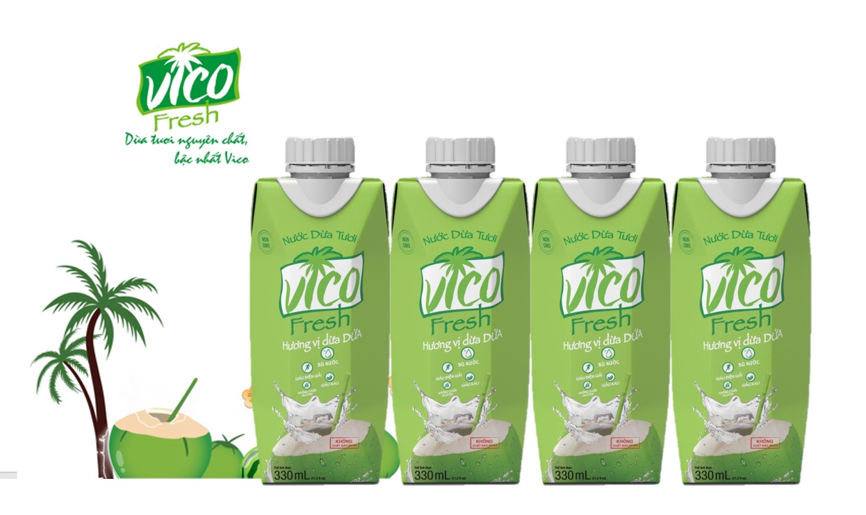 Combo 4  hộp 330 ml nước dừa Vico Fresh VỊ DỨA