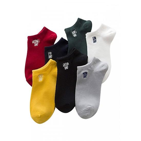 Set tất vớ 7 ngày cho nam và nữ - Kèm Túi - Loại Đẹp Thêu chữ, Tất nữ xịn cổ ngắn, tắt nam nữ cổ ngắn loại xịn sò, tất unisex hàng dày dặn, tất nam nữ
