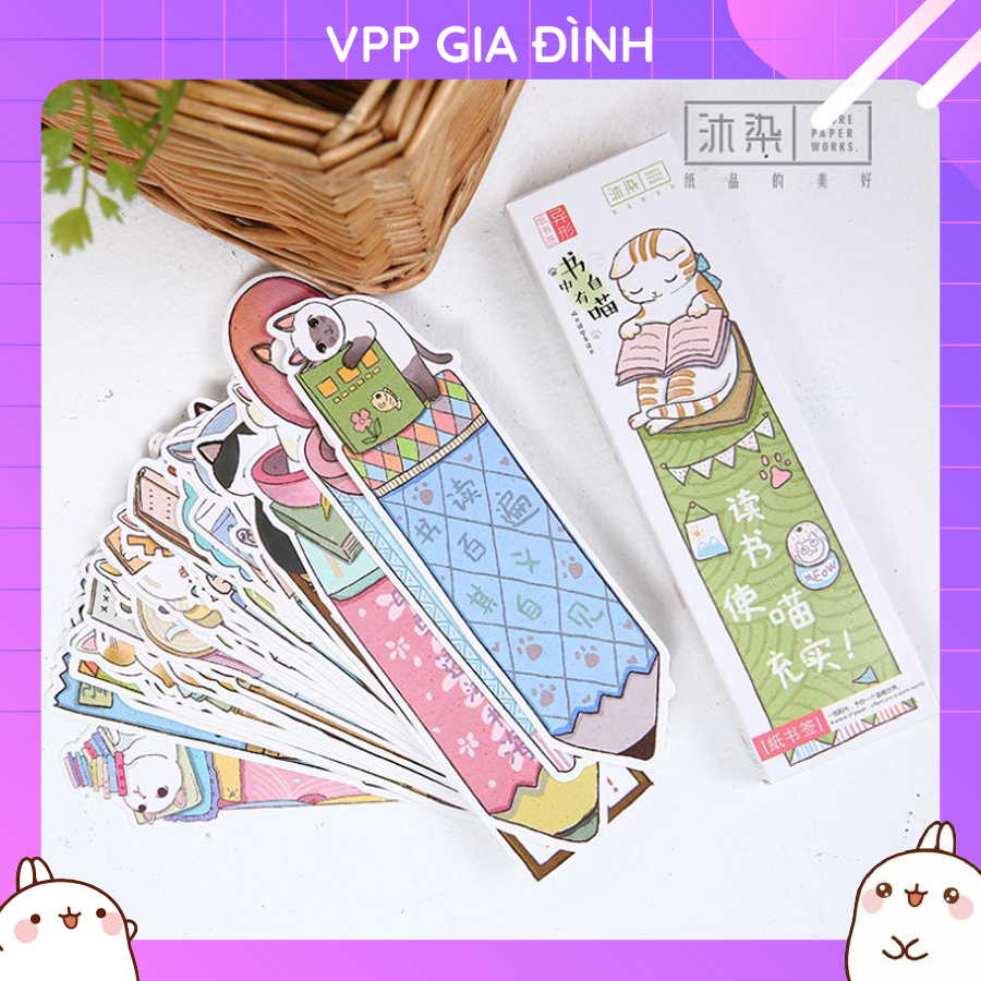 Hộp 30 đánh dấu trang sách bookmark chú mèo học vấn