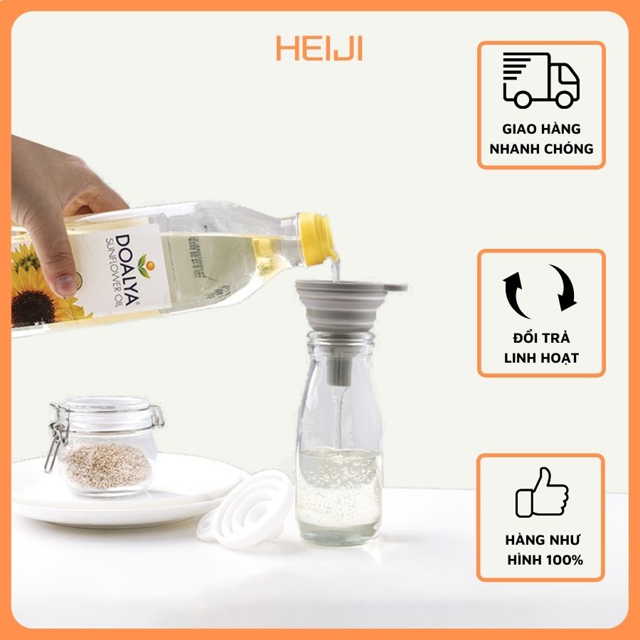 Phễu chiết dầu HEIJI phễu nhỏ gọn có thể gấp gọn tiện dụng, tiện lợi và có thể chiết được mỹ phẩm, sữa tắm