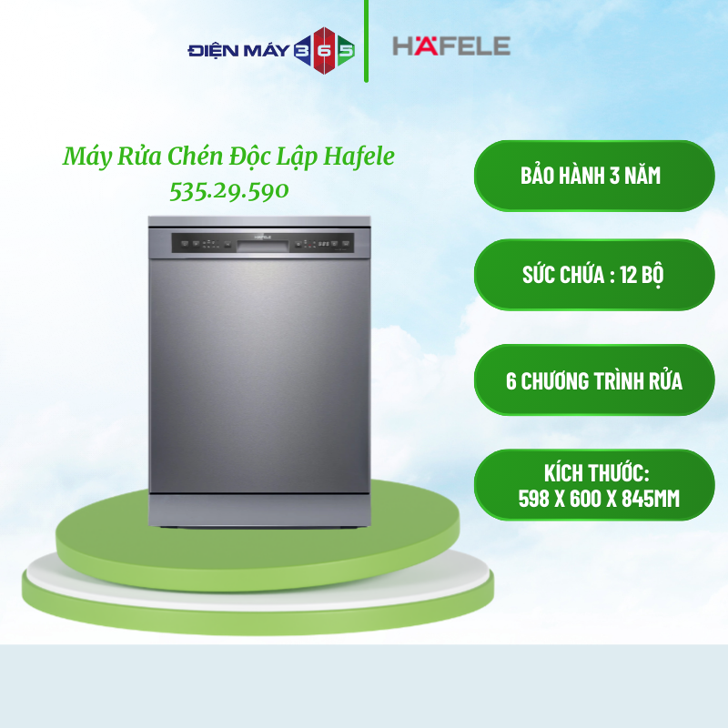 Hafele HDW-F60G 535.29.590 – Máy rửa chén độc lập cao cấp, công suất 2100W, rửa tiết kiệm nước 11L/lần, có khóa an toàn trẻ em, tự vệ sinh, hoạt động êm ái