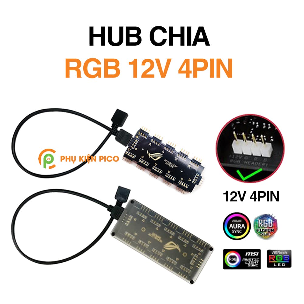 Hub chia RGB 12V - Bộ chia led quạt RGB 12V 4pin 10 cổng hỗ trợ Mainboard Gigabyte, Asus, MSI, Asroc