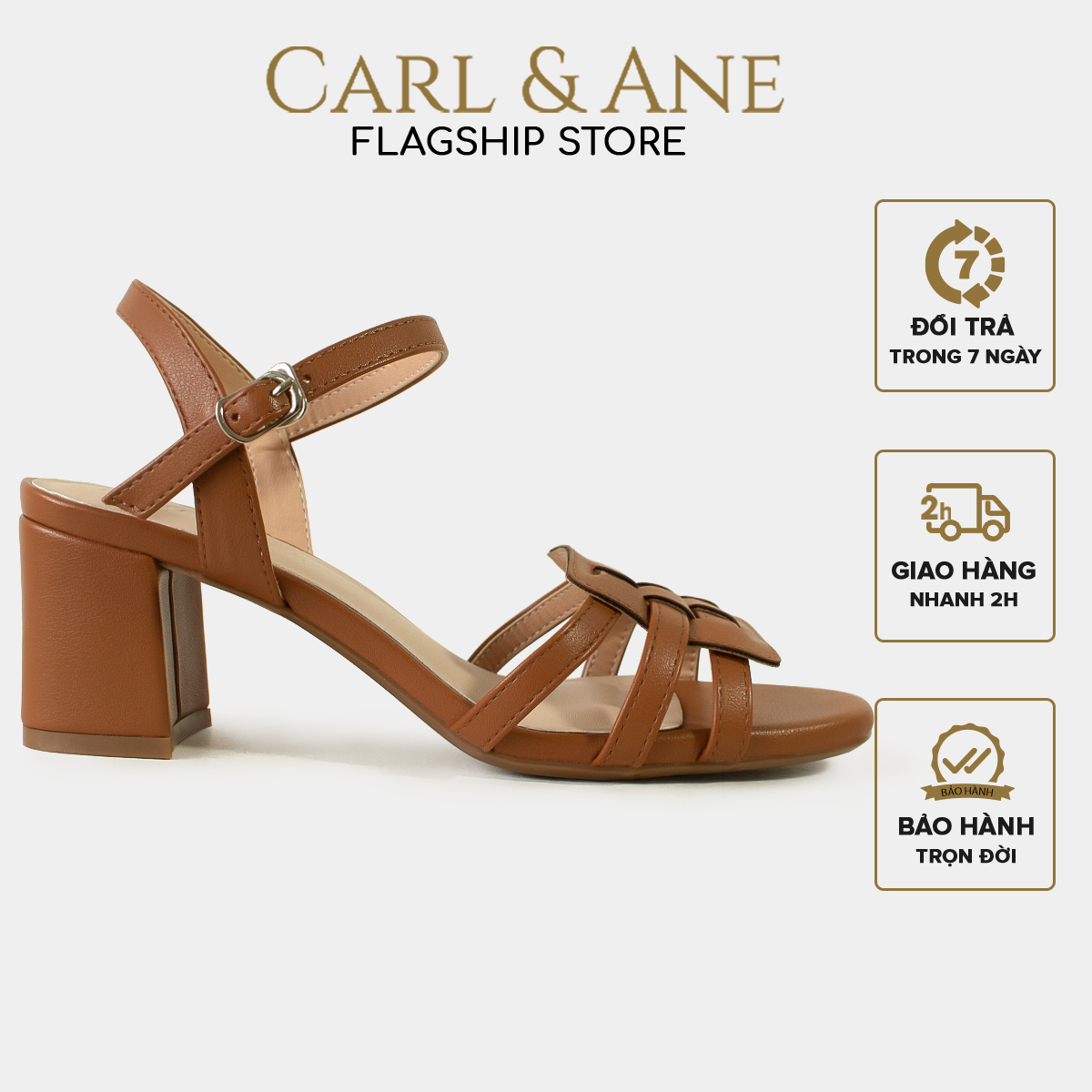 Carl & Ane - Giày sandal cao gót mũi hở phối quai đan cao 5cm màu bò - CS013