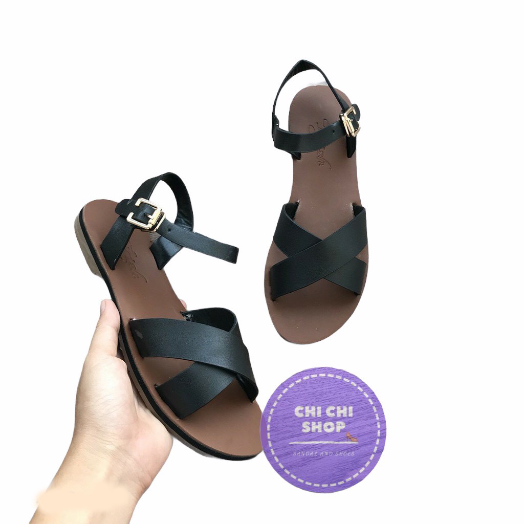 Giày sandal đế thấp quai chéo