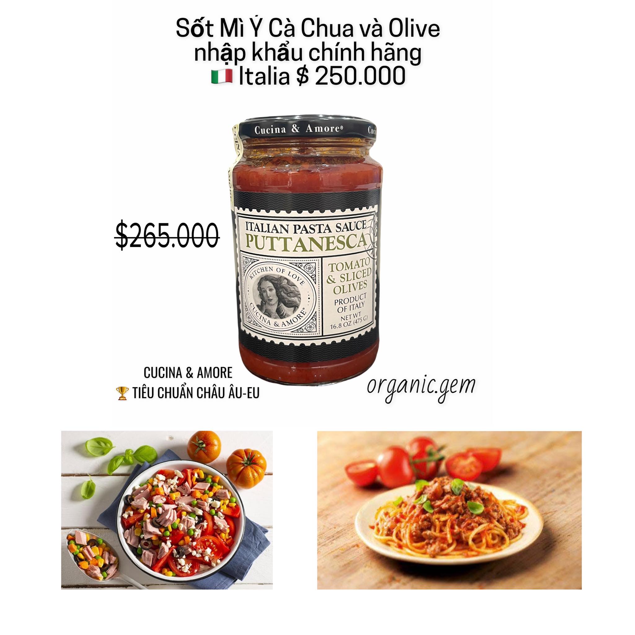 Sốt mì ý hữu cơ Basilico Cucina nhập khẩu Ý / sốt mì Ý