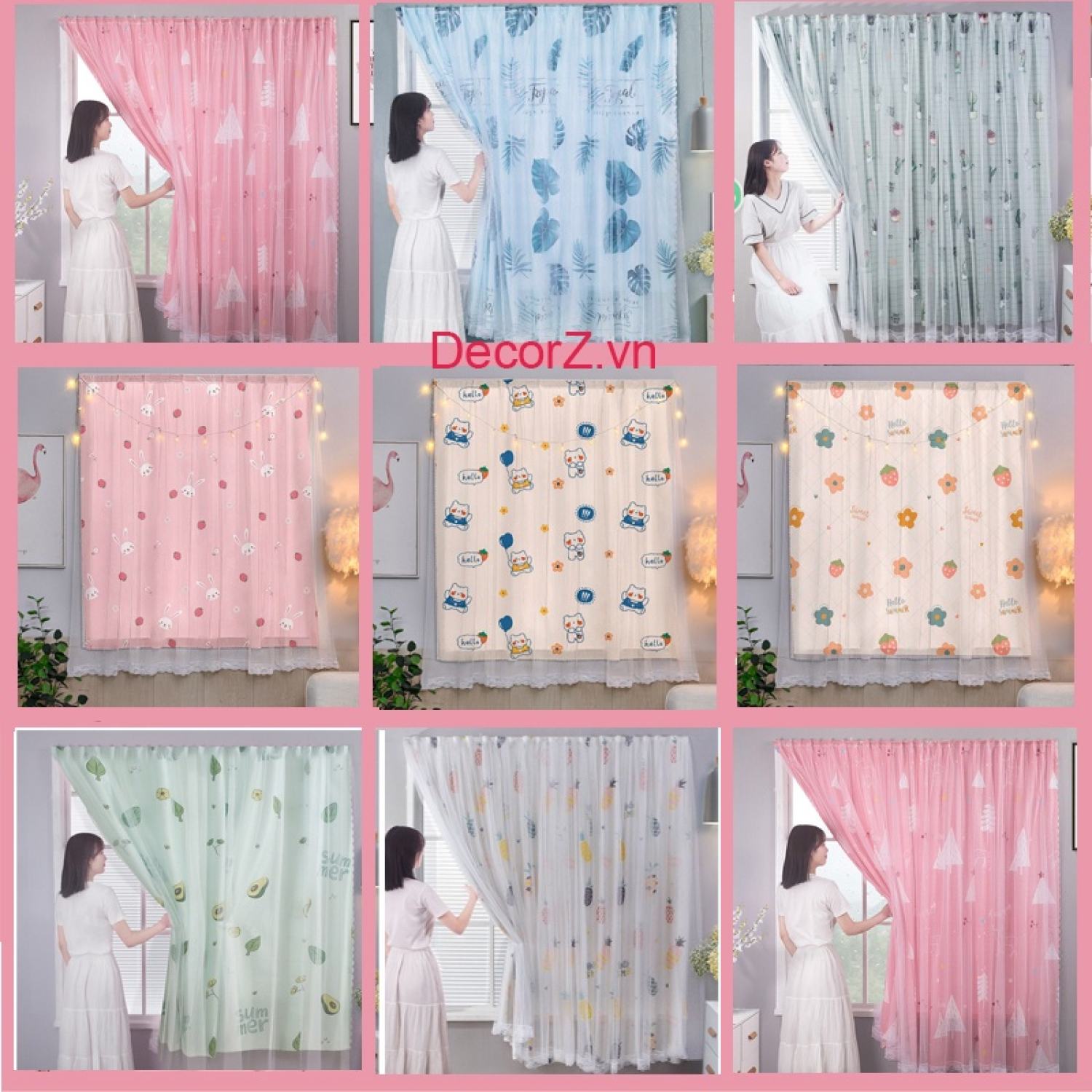 Rèm cửa sổ dán tường Rem Cua 2 lớp trang trí phòng ngủ nhiều kích thước