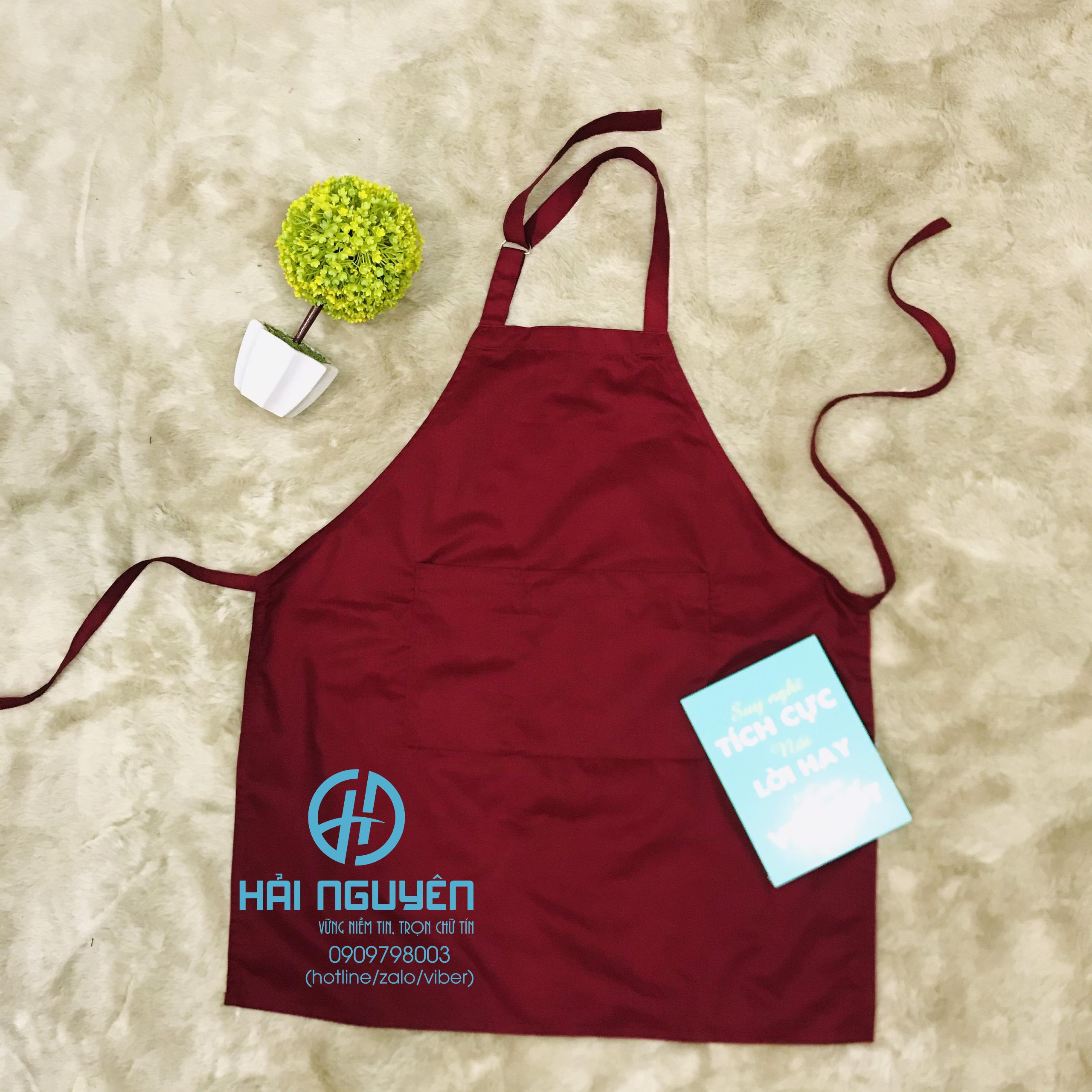 Tạp dề yếm trơn màu đỏ đô vải kaki Hàn Quốc