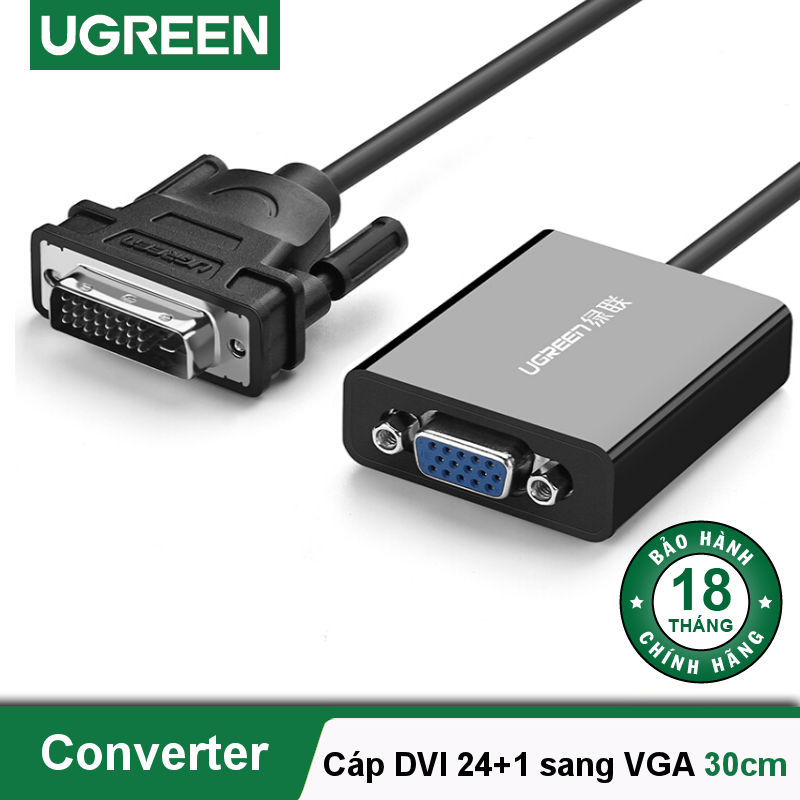 Bộ chuyển đổi (adaptor) DVI 24+1 sang VGA 30cm UGREEN MM108 40387 Bộ chuyển đổi (adaptor) DVI 24+1 sang VGA 30cm UGREEN MM108 40387