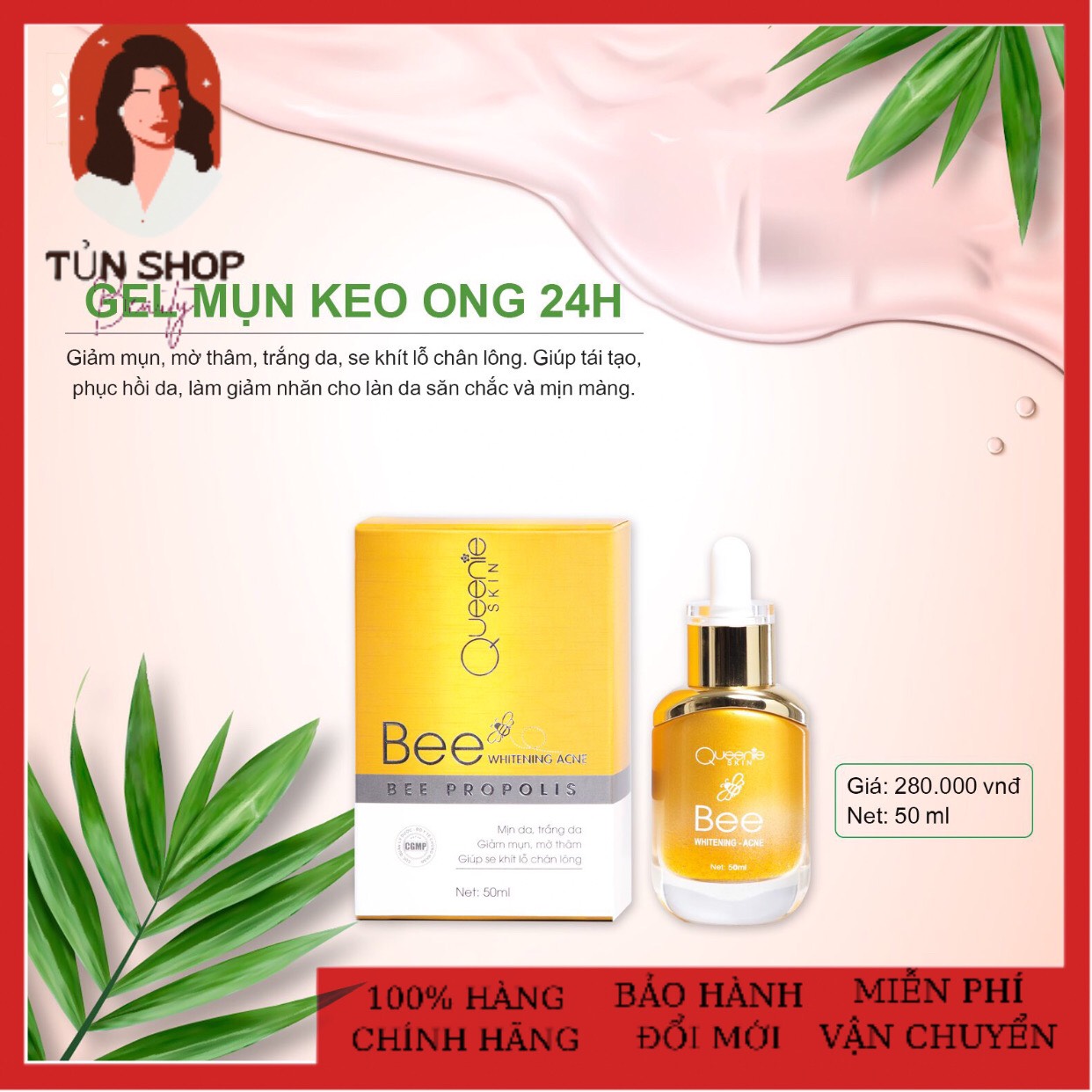 Gel mụn keo ong 24h queene skin giúp giảm mụn trong vòng 24h , giảm thâm , ngăn ngừa mụn quay trở lại