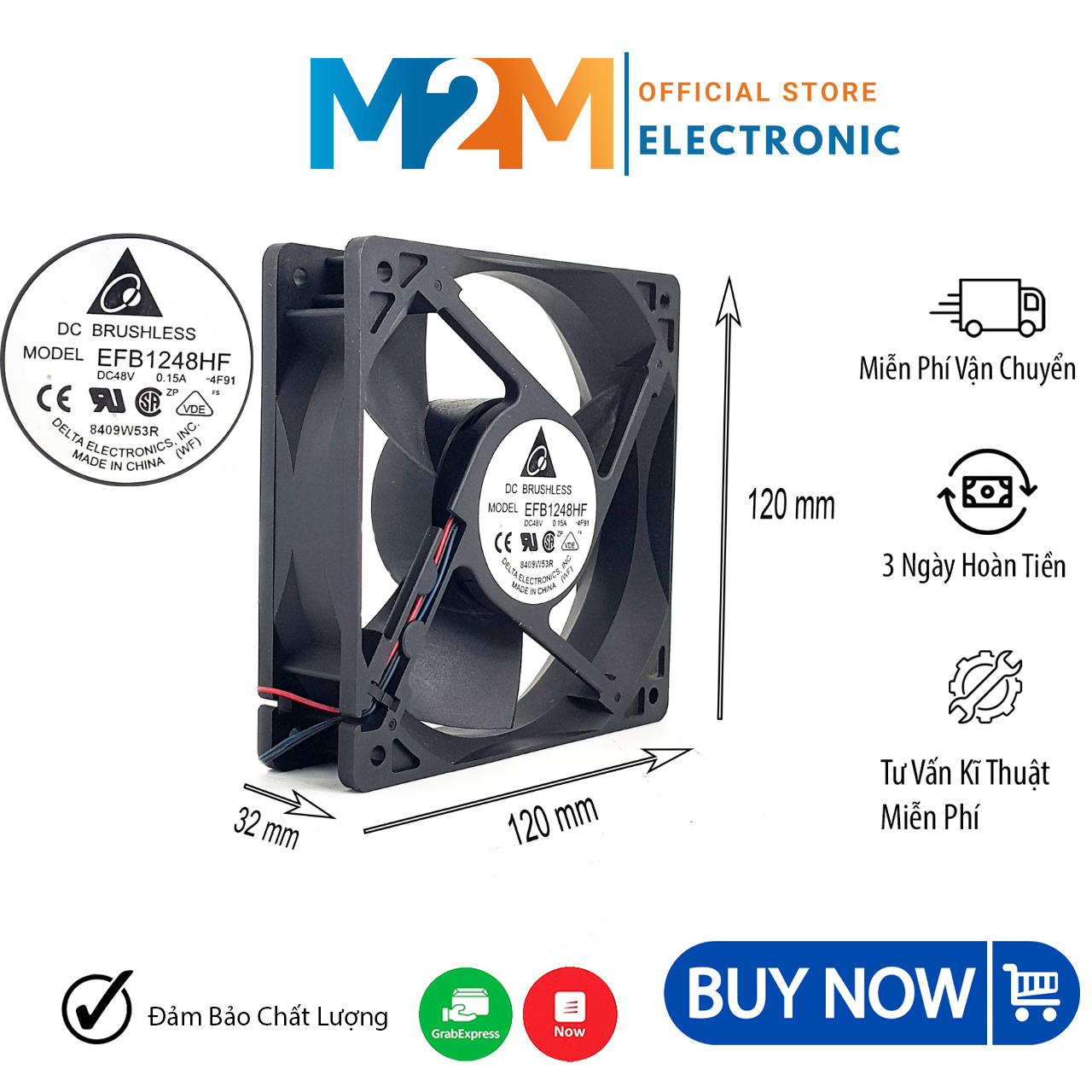 Quạt làm mát 48v 8cm 12cm lắp máy phun sương tạo ẩm, quạt làm mát biến tần fan delta efb1248hf dc19-52v 0.15a
