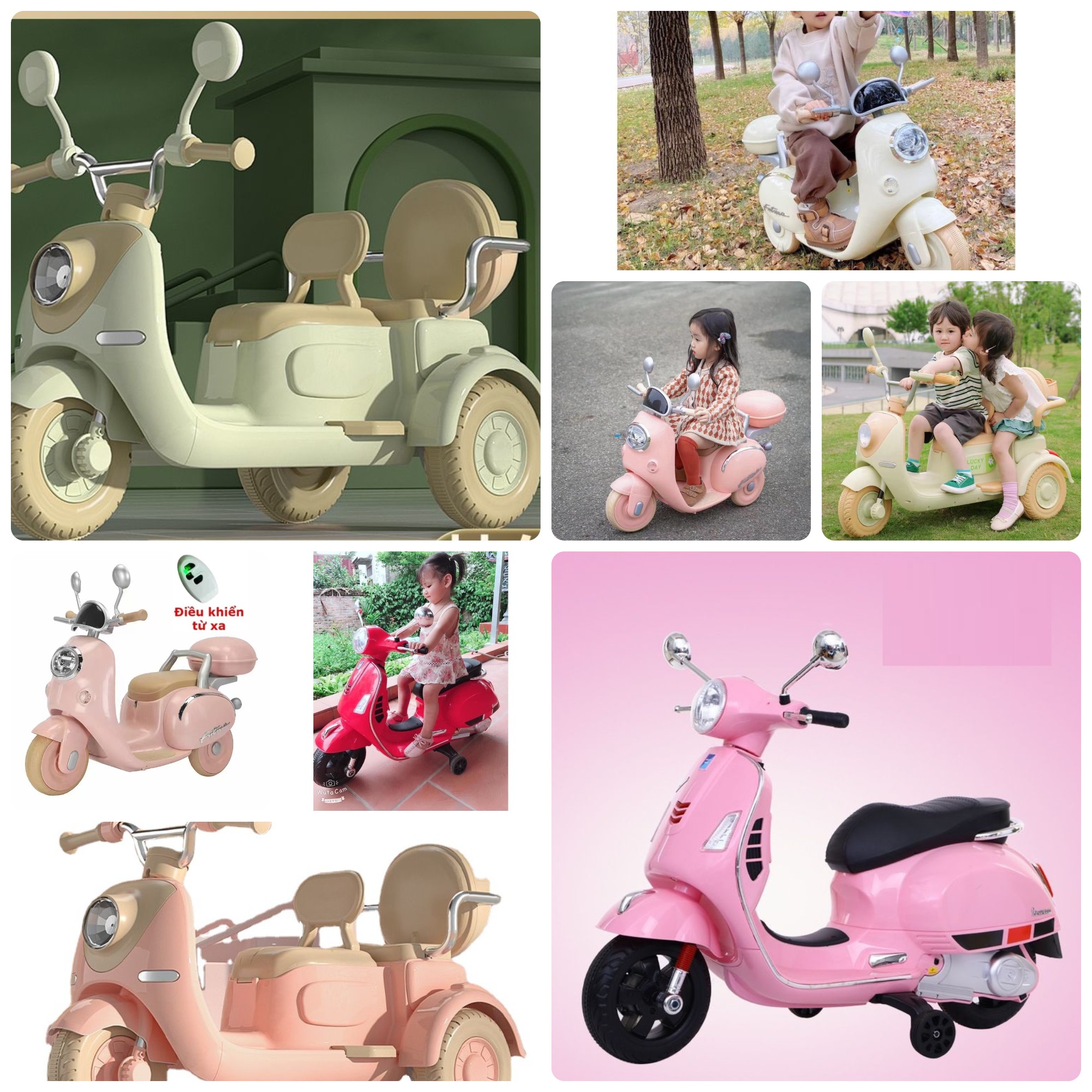 Xe máy điện trẻ em cao cấp dáng vespa q618/q518/618 và mẫu mới có điều khiển từ xa - xe máy điện đôi 2 chỗ ngồi