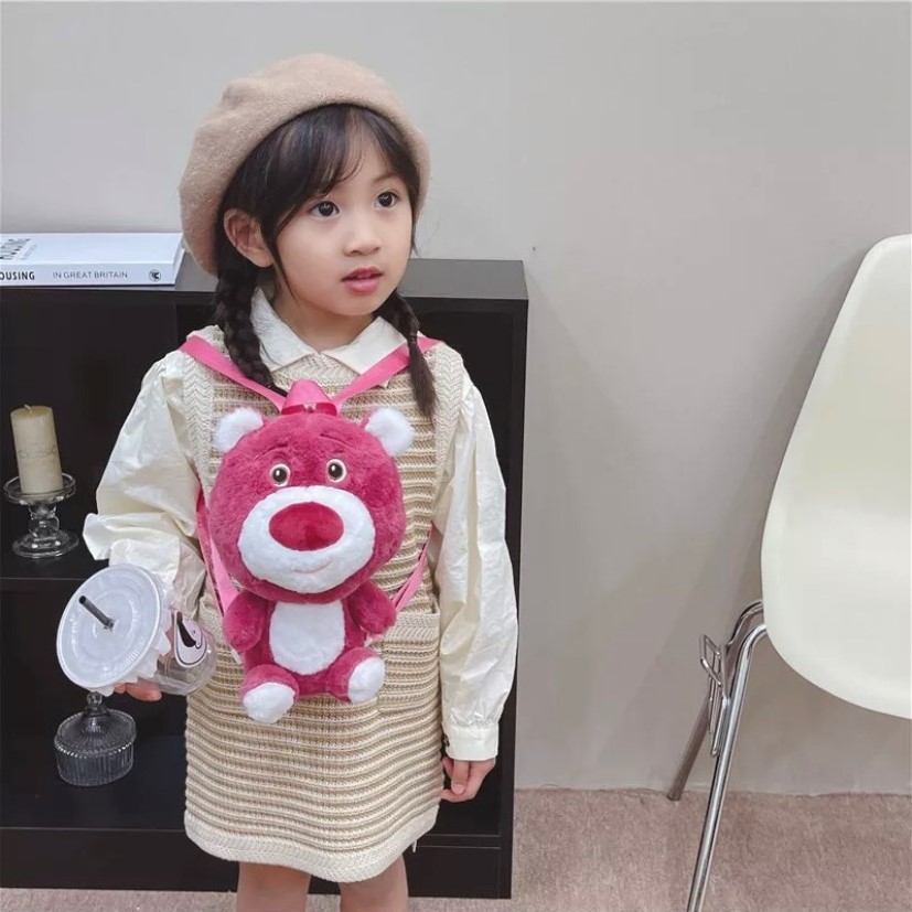 G9 ba lô nhồi bông gấu dâu lotso size 25cm- ba lô đeo vai hình gấu dâu hồng lotso xinh xắn