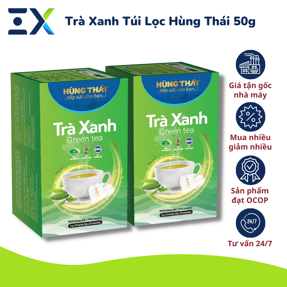 Loại 50Gr Green Tea Bags of Hung Thai Brand 25 packs x2g Authentic Thai