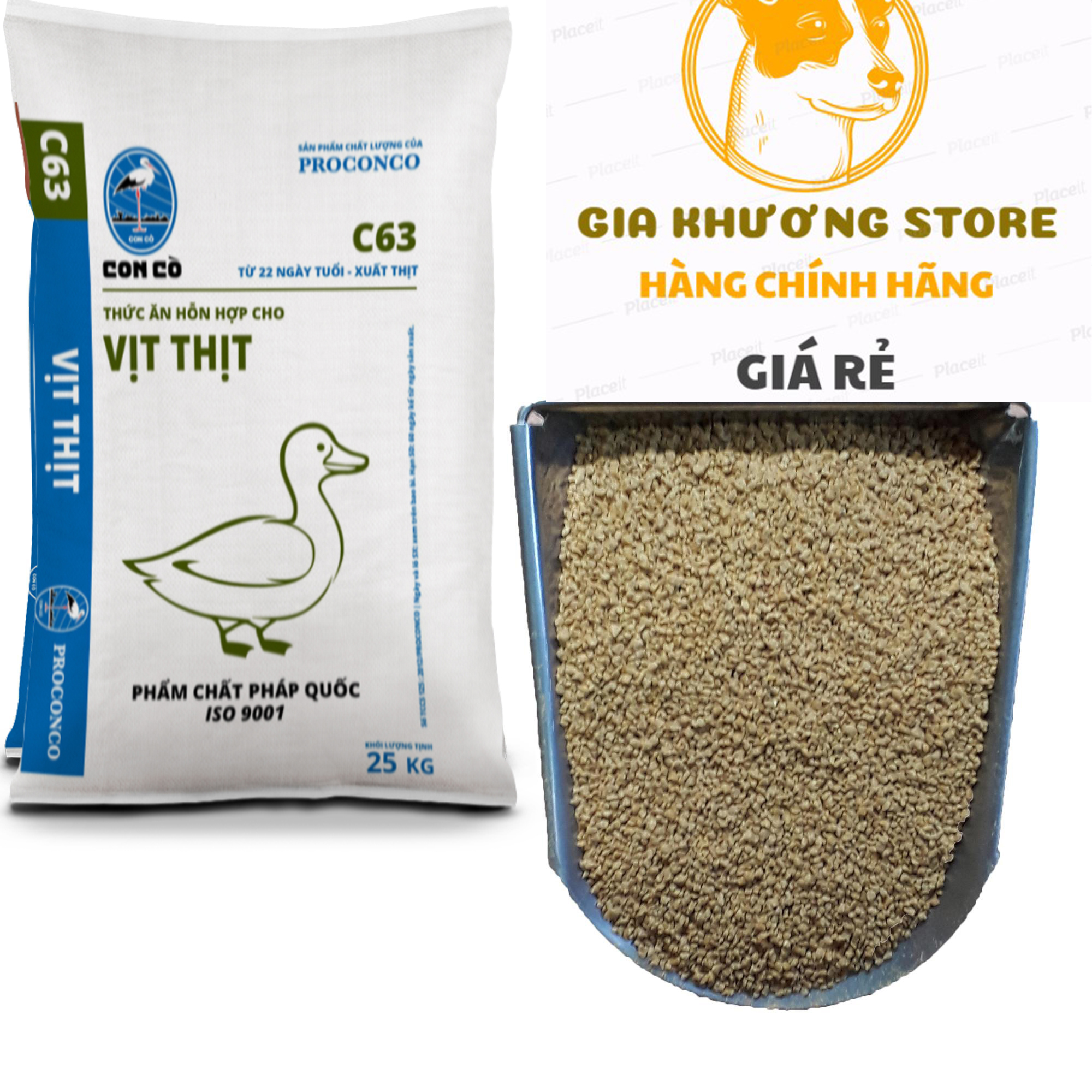 [ Hàng Chính Hãng]  Cám hỗn hợp cho vịt thịt từ 22 ngày tuổi đến xuất thịt ( Cám con cò) C63 ( 1 kg)
