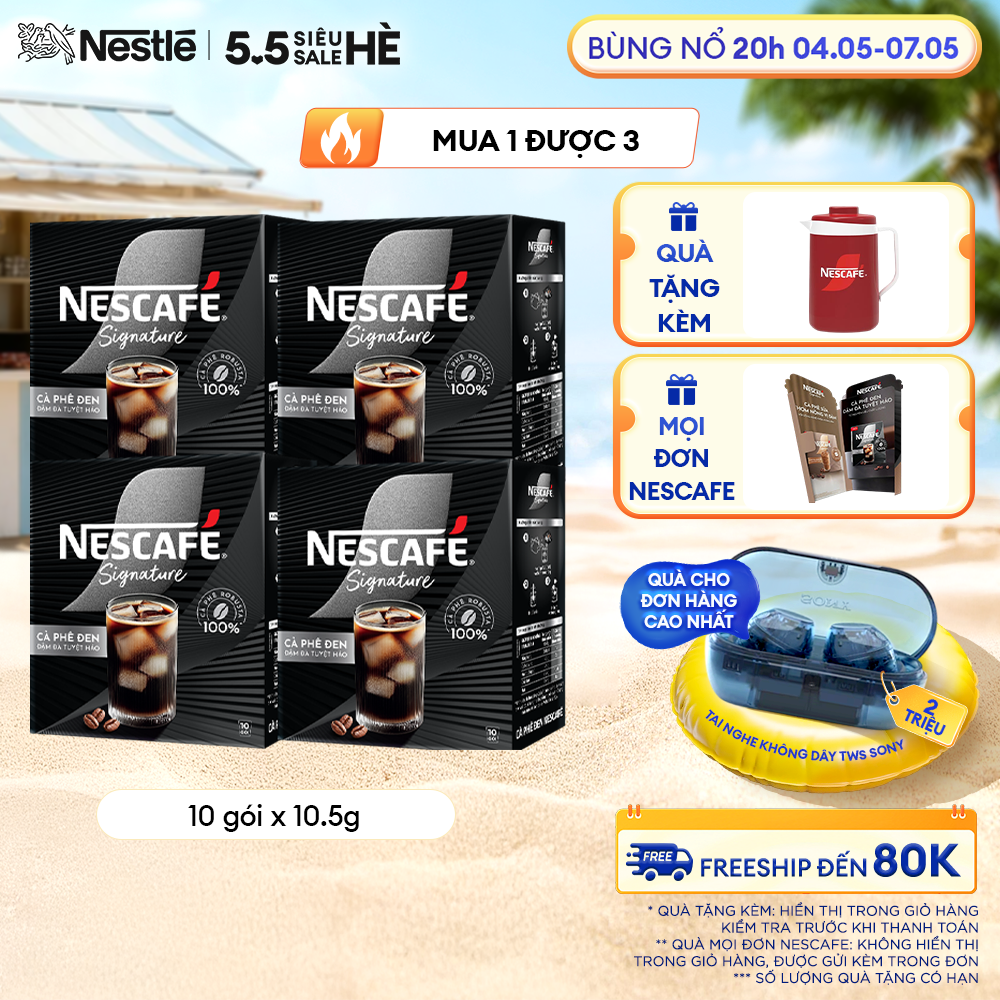 [ƯU ĐÃI THÁNG 5] Combo 4 hộp Cà phê đen hòa tan NESCAFÉ Signature Hộp 10 gói ĐẬM ĐÀ TUYỆT HẢO