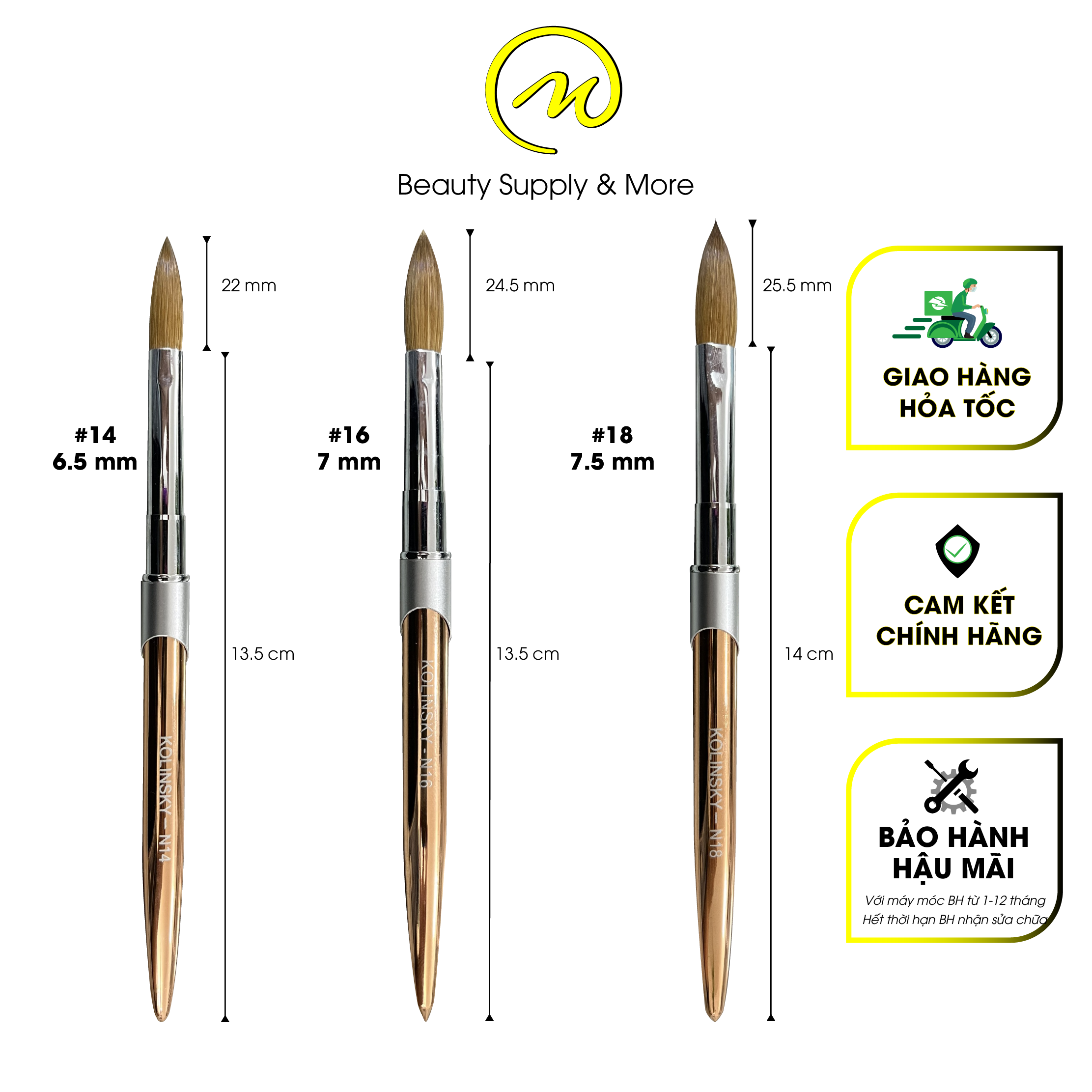 Cọ đắp bột gold cán nhôm/ cọ đắp bột nail cán nhôm vàng - số 14;16;18