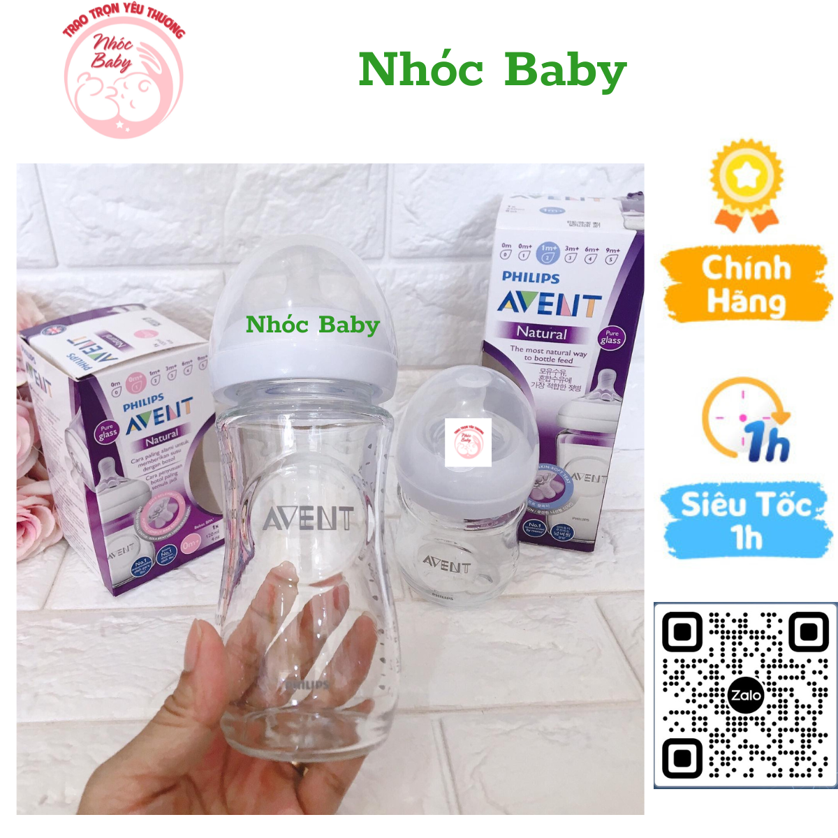 Bình sữa Philips Avent thủy tinh 120ml 240ml Natural Cổ Rộng Chống Đầy Hơi và Chống Sặc - Sản Xuất Tại Pháp - 1 Đổi 1 Nếu Lỗi NSX