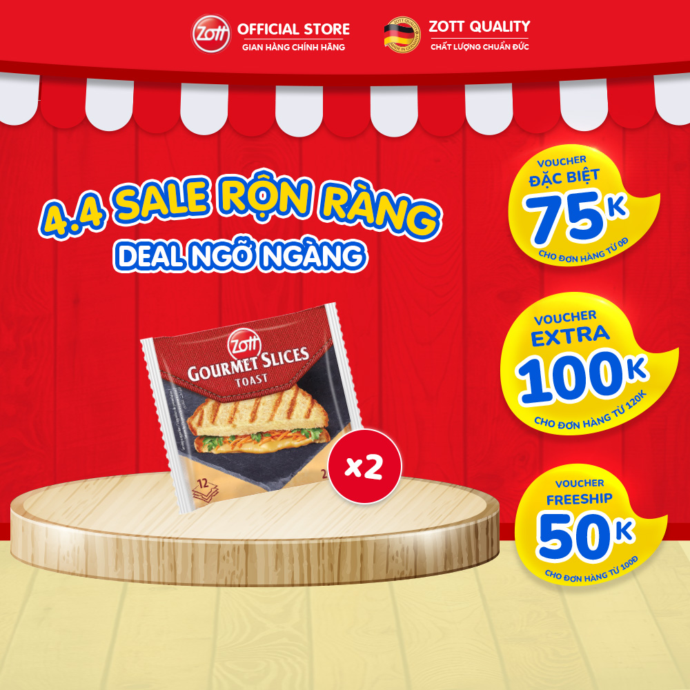 Giao Hoả tốc - COMBO 2 túi Phô mai lát Zott Gourmet Slices TOAST nhập khẩu từ Đức (gói 200g – 12 lát), làm từ Sữa tươi giàu Canxi, Chất đạm