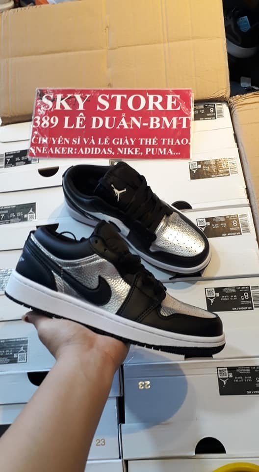 Giày sneaker nam nữ Air JD1 Low silver Toe siêu đẹp