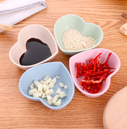 Chén nhựa lúa mạch đựng gia vị hình chiếc lá, trái tim xinh xắn