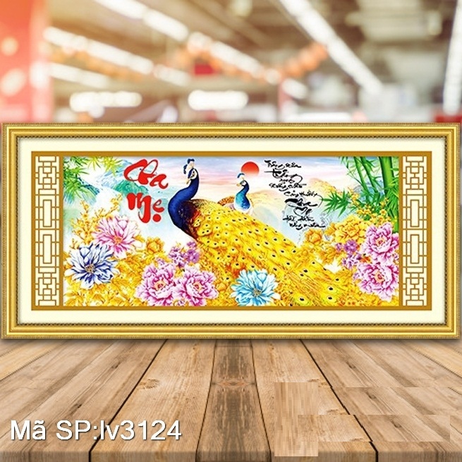 Tranh thêu chữ thập Cha mẹ LV3124 - tự thêu
