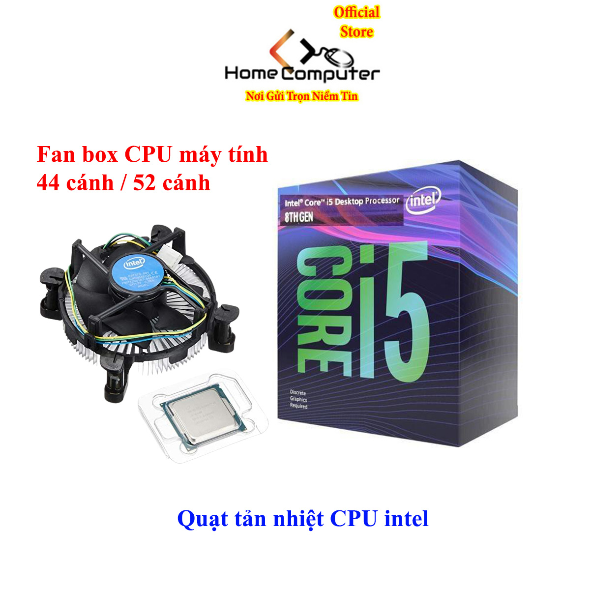 Quạt tản nhiệt cpu, fan Box intel làm mát nhanh, 44 - 52 cánh, có sẵn keo tản nhiệt