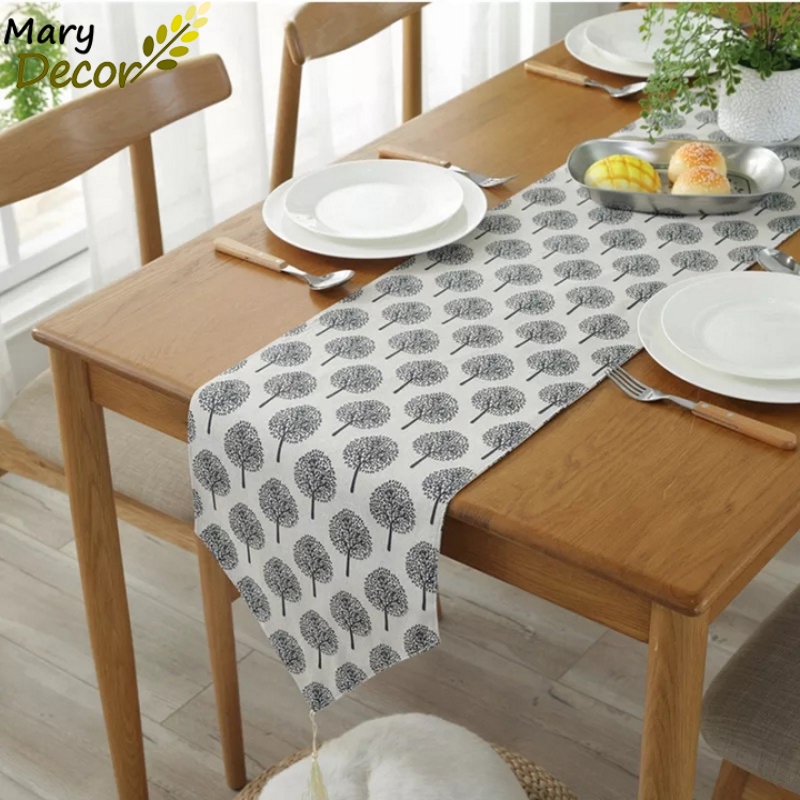 Khăn runner Mary Decor trải bàn làm việc vải bố canvas trang trọng, lịch sự - họa tiết Cây - KR-D09