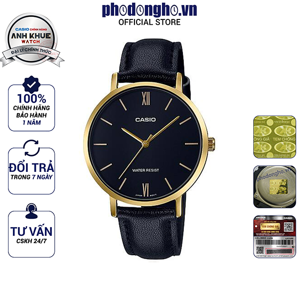 Đồng hồ nữ dây da casio anh khuê ltp-vt01gl-1budf