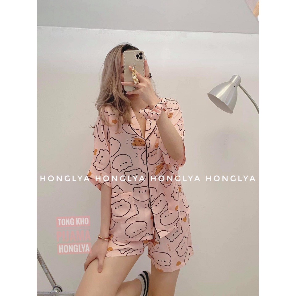 Bộ đồ ngủ pijama nữ tay cộc đùi dài chất lụa Kate Thái mềm mịn họa tiết