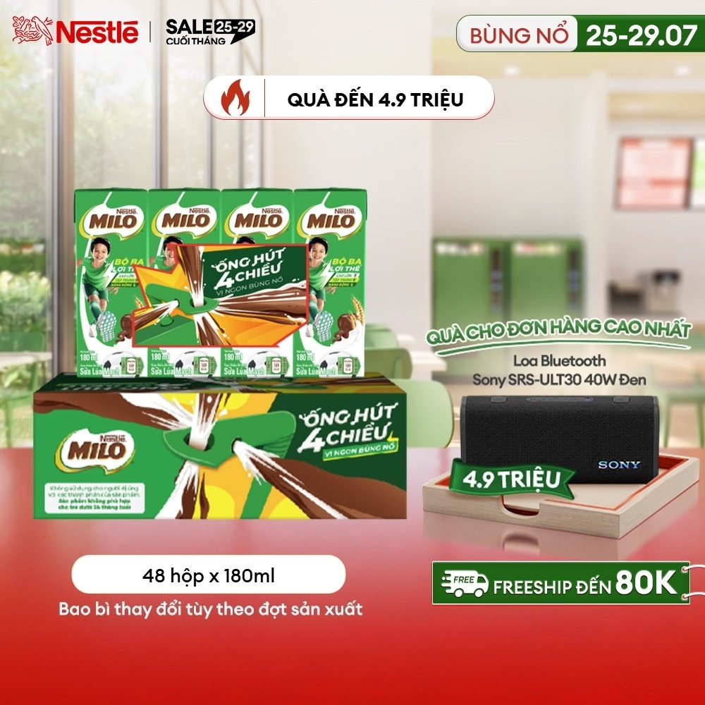 [ƯU ĐÃI THÁNG 7][FREESHIP TOÀN QUỐC] [Phiên bản ống hút 4 chiều] Sữa lúa mạch Nestlé MILO thùng 12 x 180ml (12x4x180ml)