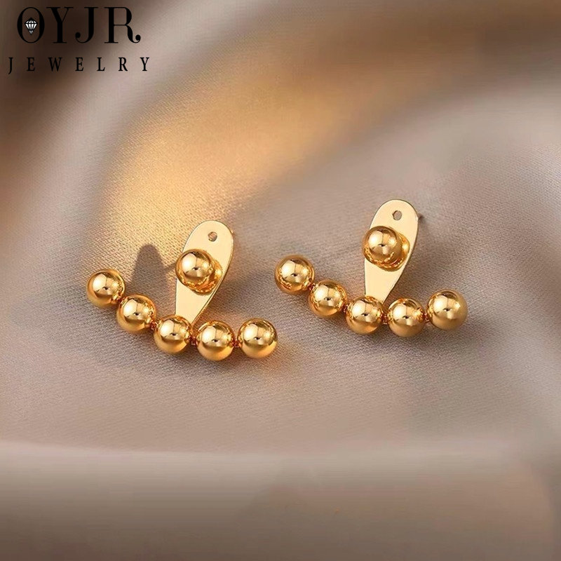OYJR Bông tai titan không gỉ mạ vàng 18k Khuyên tai nữ hạt tròn Trang sức Titan