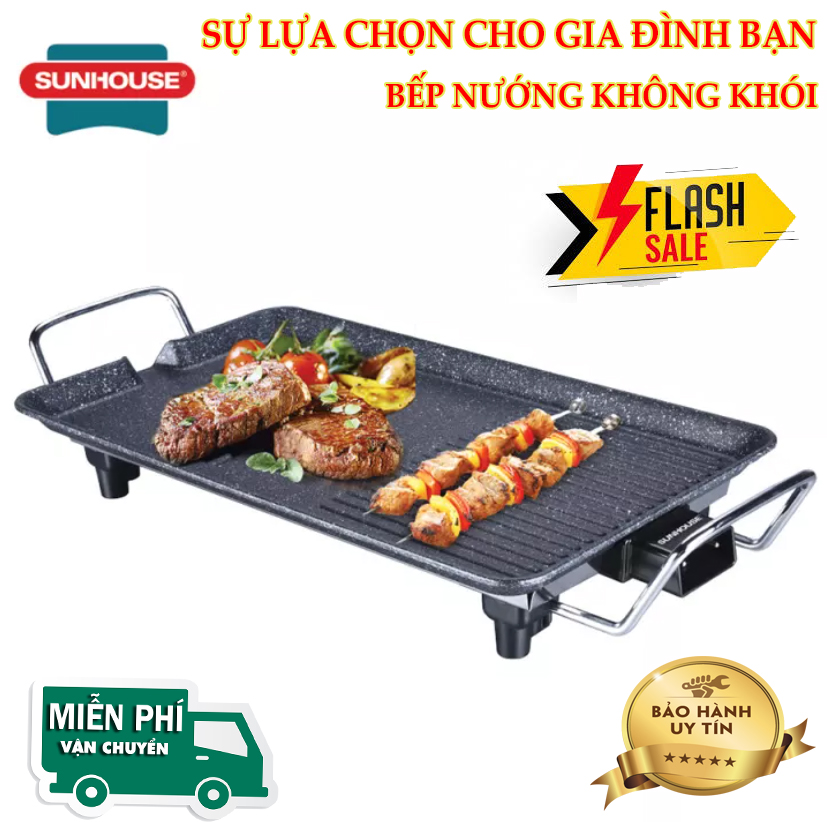 Bếp Nướng Sunhouse - Happy Time HTD4606 - Mặt chống dính - Không Khói - Thiết kế gọn nhẹ dễ dàng vệ sinh - Hàng chính hãng.