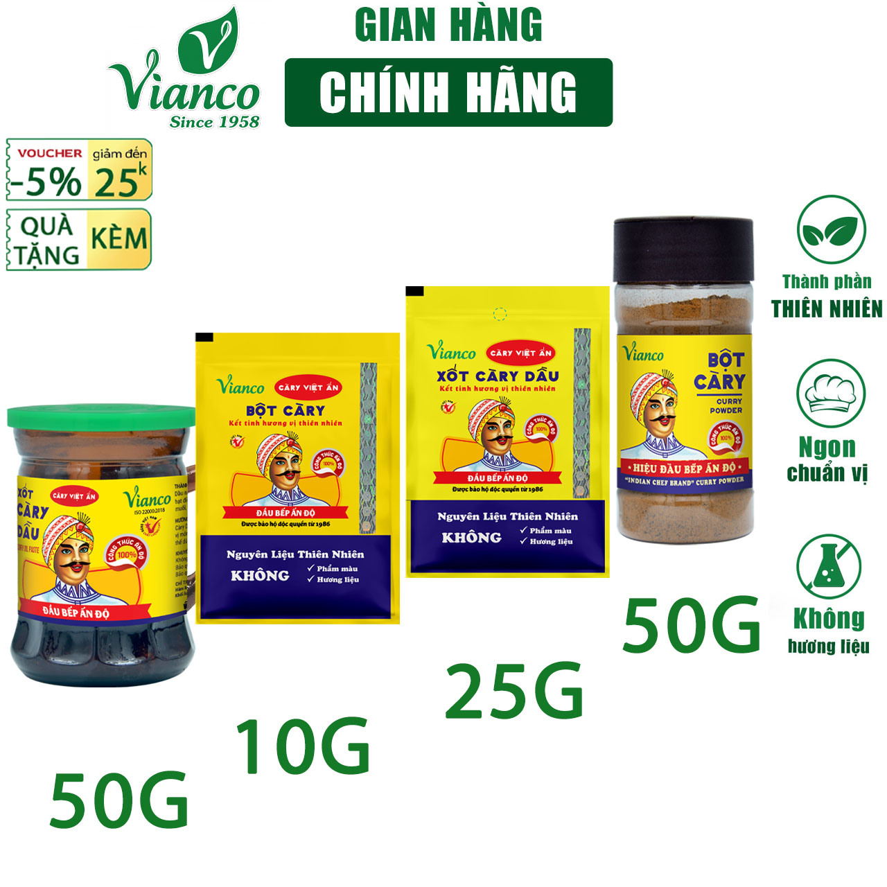 Gia vị nấu Cà Ri Vianco gói 10g,25g, 50g hiệu Ông Già Ấn Độ gia vị nêm sẵn chuẩn vị không cần nêm nếm - Gia vị  Việt Ấn