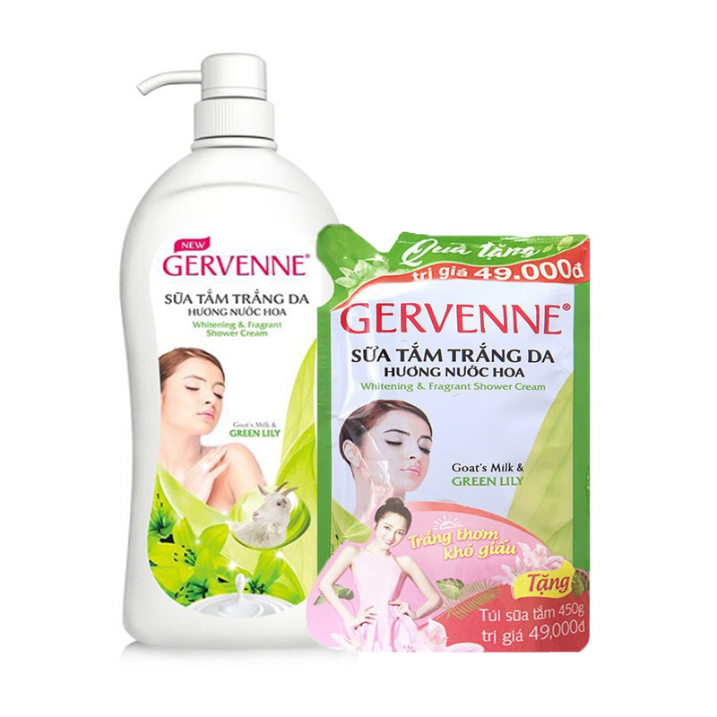 Mua 1 tặng 1: sữa tắm trắng da gervenne chai 900g tặng túi sữa tắm 450g