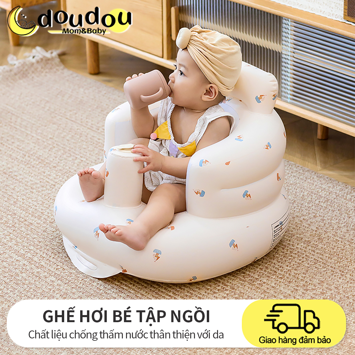 Ghế hơi cho bé tập ngồi tập ăn dặm Playing chống ngã - Phong cách Hàn Quốc | Ghế bơm hơi tự động cho bé Mềm mại và mạnh mẽ Thêm rộng thêm dày