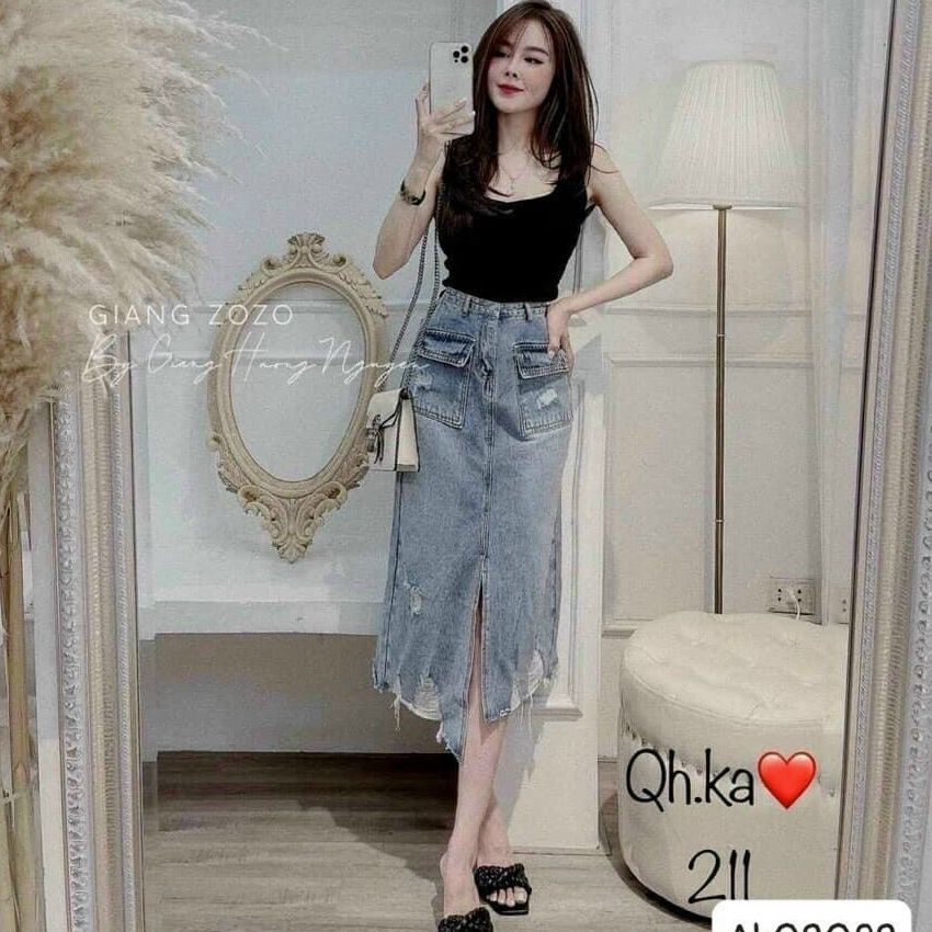 ( Kèm Ảnh Thật - CV_5032 ) CHÂN VÁY JEAN NỮ XẺ TÀ KÈM TÚI HỘP 2 BÊN TIỆN LỢI, CHÂN VÁY BÒ RÁCH CÁ TÍNH, CHÂN VÁY CHỮ A, PHONG CÁCH TRẺ TRUNG NĂNG ĐỘNG - THƠI TRANG CAO CẤP BỐNG SHOP94