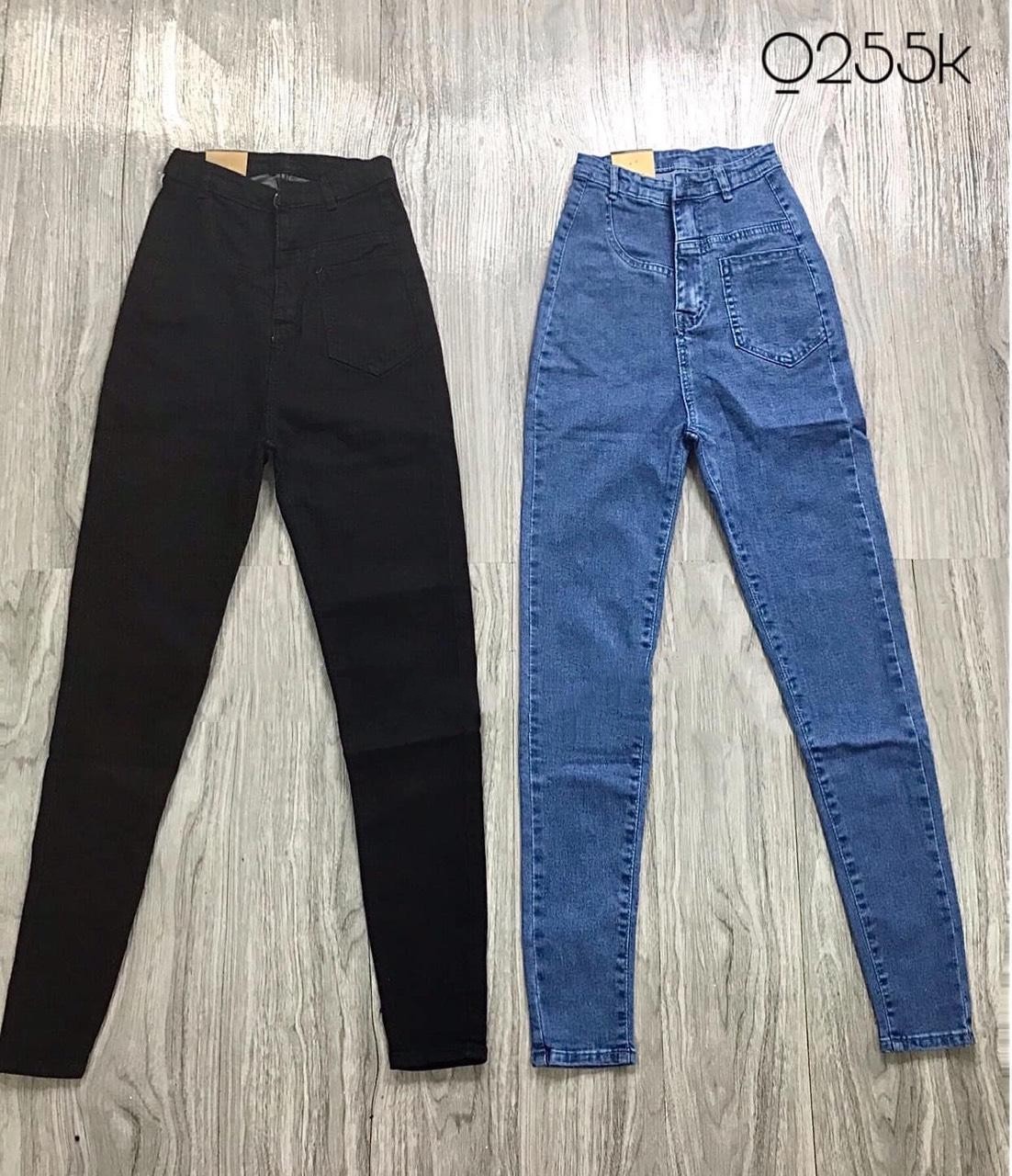 Quần jean nữ lưng SIÊU CAO TÚI KIỂU 1 BÊN  chất giãn siêu đẹp XANH - ĐEN S0001