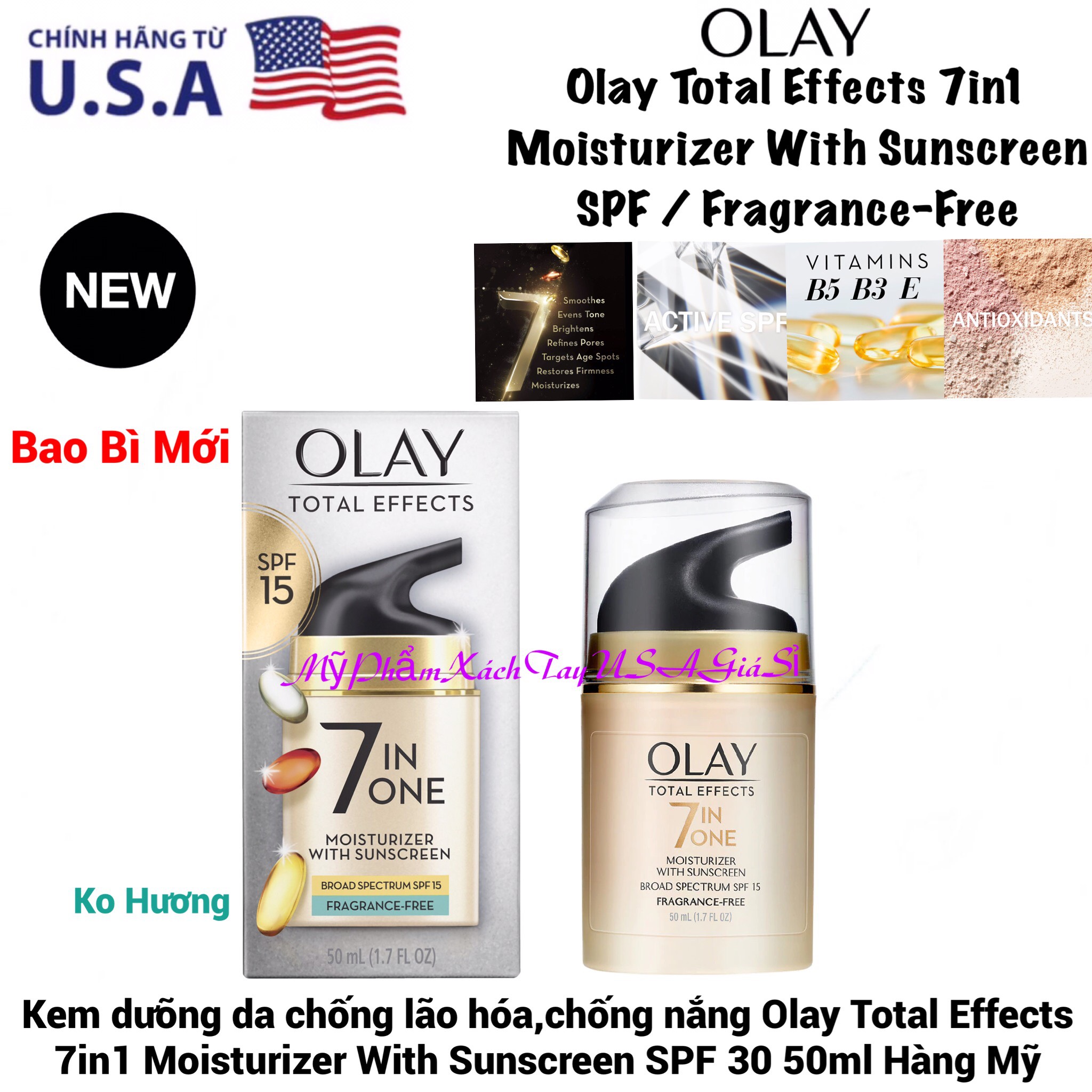 Kem dưỡng da chống lão hóa Ban Ngày Total Effects 7in1 Moisturizer SPF15 Fragrance-free 50 ml Hàng Mỹ