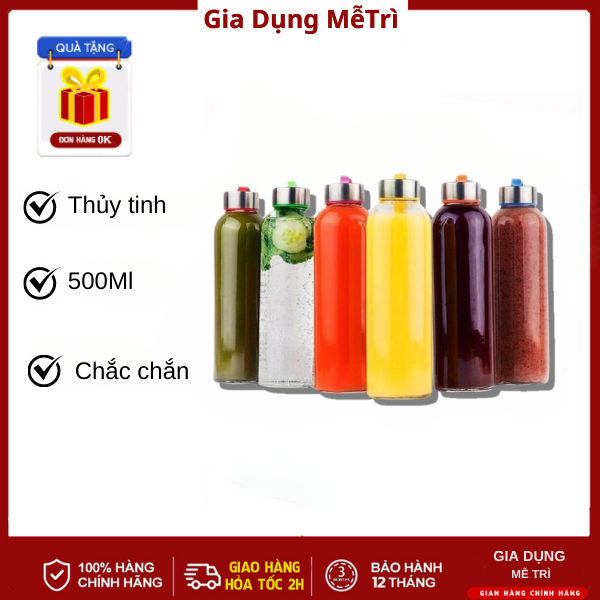 Combo 5 chai đựng nước có dây xách dung tích 500ml bằng thủy tinh cao cấp