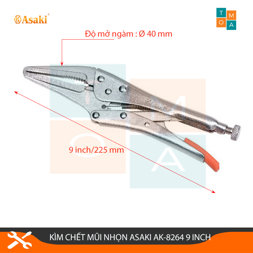 Kìm chết mũi nhọn asaki ak-8264 9 inch/225mm, kìm bấm mỏ dài asaki thương hiệu nhật bản