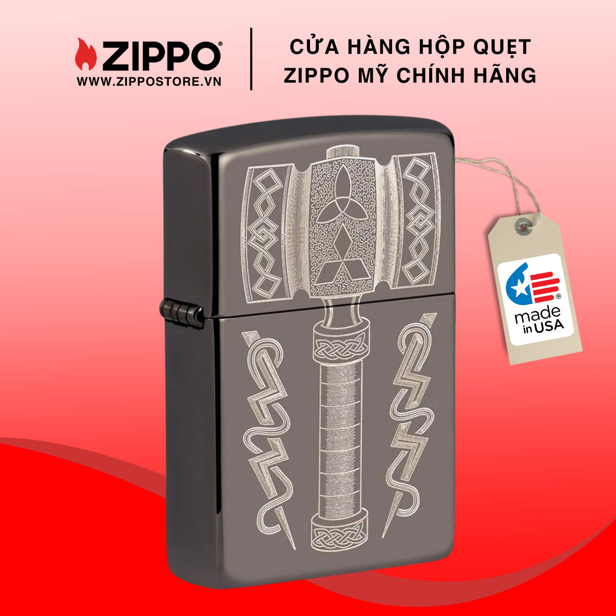 Bật lửa zippo thors hammer design 49404