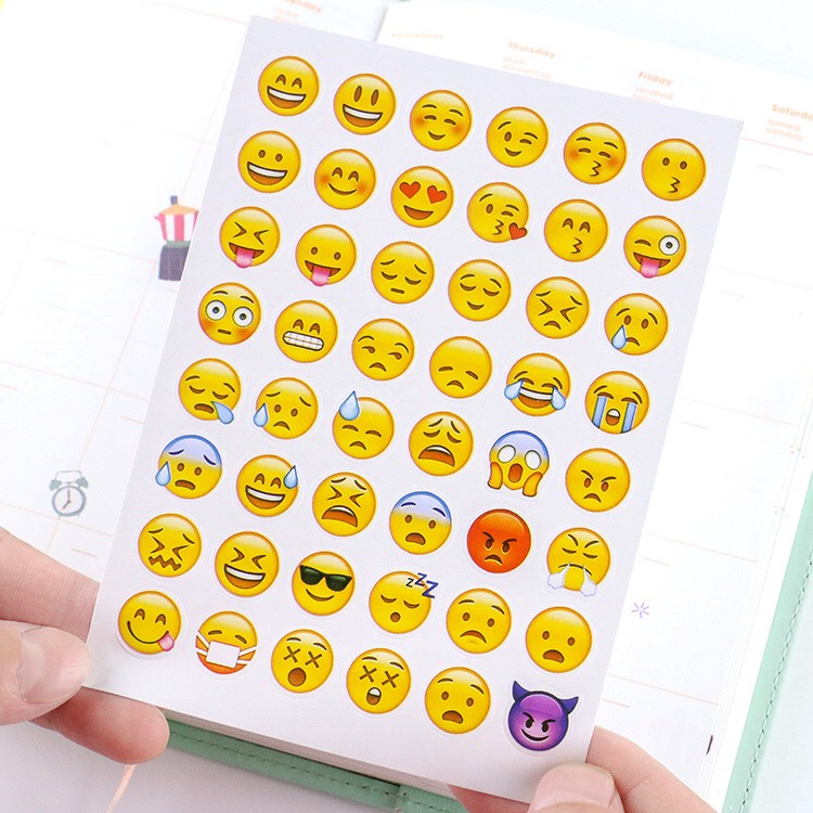 Set 12 miếng dán sticker mặt cười emoji hình nổi 3D, Sticker dán sổ icon biểu cảm