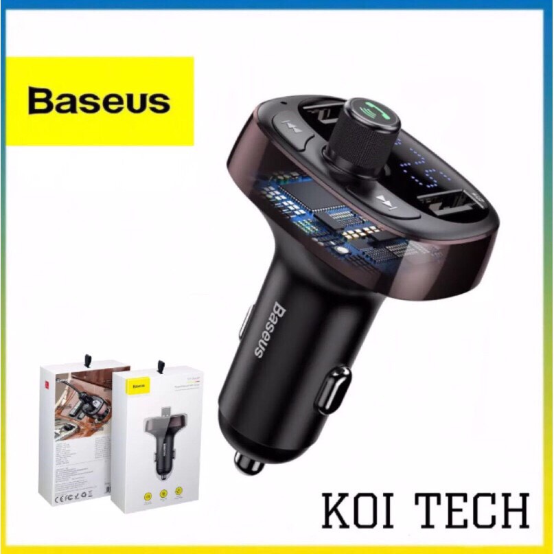 Tẩu sạc trên oto BASEUS S09 - Cốc sạc ô tô kết nối điện thoại qua buetooth 4.2 , kết nối dàn âm thanh xe qua sóng FM 87.5 của xe hơi - KOI TECH
