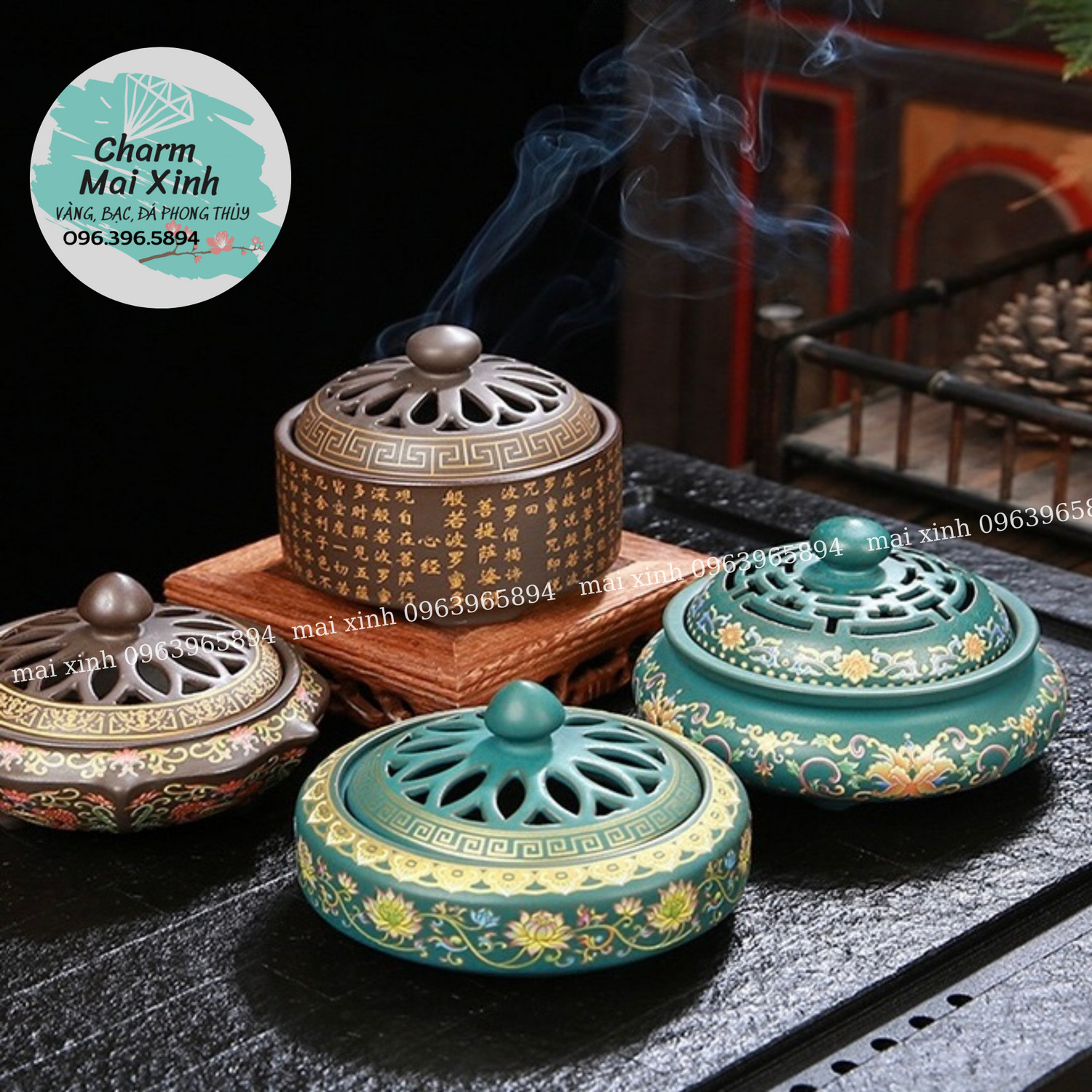 Lư gốm xông trầm - lư hương gốm thủ công cao cấp - tặng 3 nụ trầm hoặc chân đế cắm nhang
