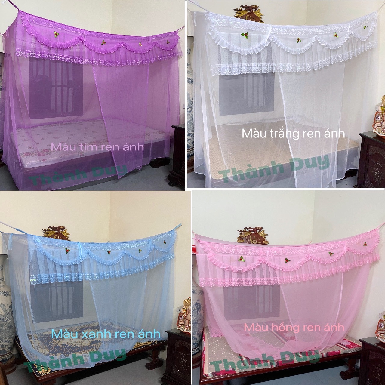 Mùng Ngủ Voan Trơn Lạnh Thái Cao Cấp Mắc Dây Chống Muỗi,Chống Côn Trùng